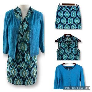 Kensie blue print 3-piece skirt, top and sweater set size M